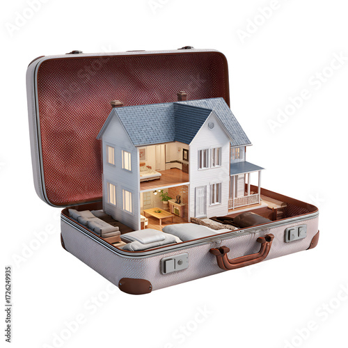 House inside a suitcase travel home relocation