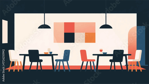 Minimalist Geometric Modern Dining Room Illustrator Artwork Banner Background Design Template 