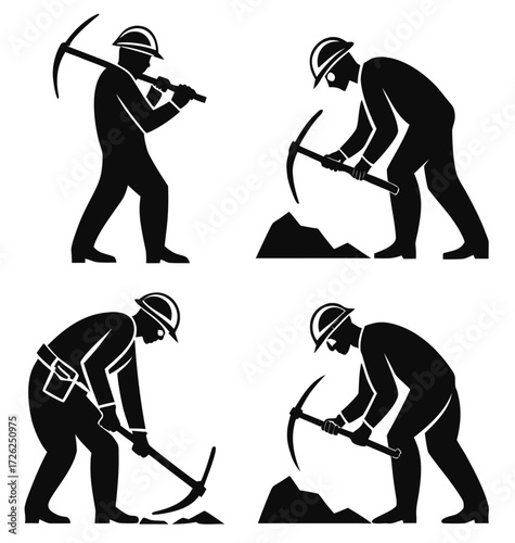 Mining and construction workers in action with pickaxes, representing hard work, effort, and industrial labor for your project needs 
