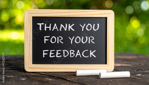 Appreciation for Feedback: A chalkboard with a heartfelt Thank you for your feedback message, conveying appreciation for the valuable input provided.