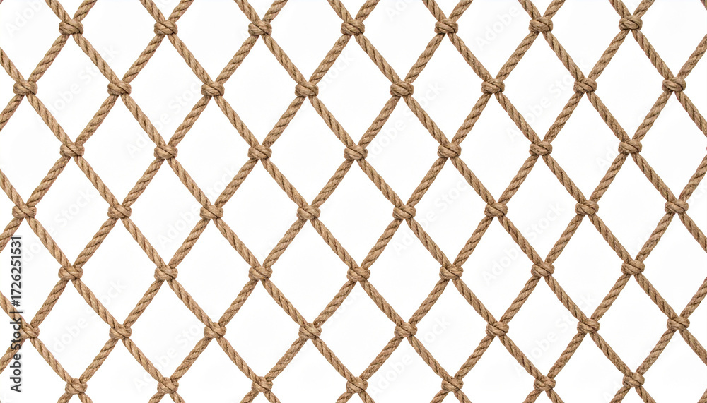 Naklejka premium Rope Netting Texture: A detailed view showcases the intricate pattern and robust texture of a knotted rope net, suitable for a variety of design applications. 