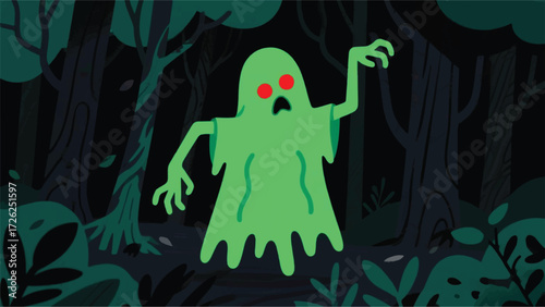 Scary Green Ghost Illustrator Artwork Banner Background Design Template 