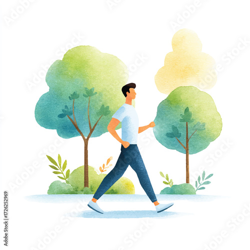 Man walking in park enjoying outdoor activity and fresh air.