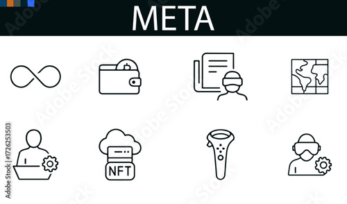 “Meta Technology Icon Set II: 8 Modular Black & White Glyphs for Virtual UI, Blockchain Branding & Immersive Identity Toolkits”