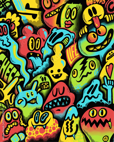 Playful cartoon monster mashup for bold designs, offering a vibrant and whimsical touch perfect for fun creative projects and eye-catching layouts.