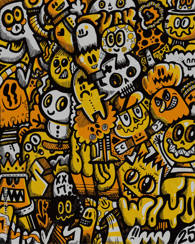 Whimsical doodle art featuring a vibrant collection of playful characters, perfect for adding a fun and modern vibe to any creative project