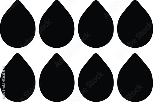 Raindrop Silhouette Set - Black Water Droplet Vector Icons Collection. Black Raindrop Silhouettes Vector Set - Water Drop Symbols