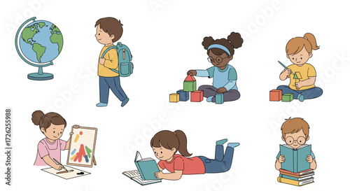 Children engaging in various educational and recreational activities.