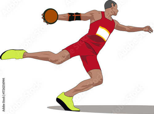 Discus Throw Vector Illustration in Red Jersey