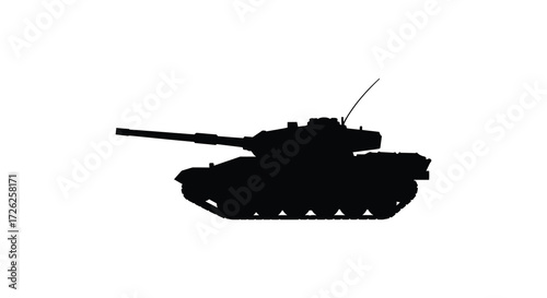 A detailed black shape of a modern military tank silhouette