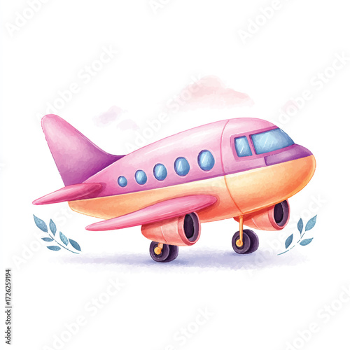 Pink and Orange Airplane Ready for Takeoff.