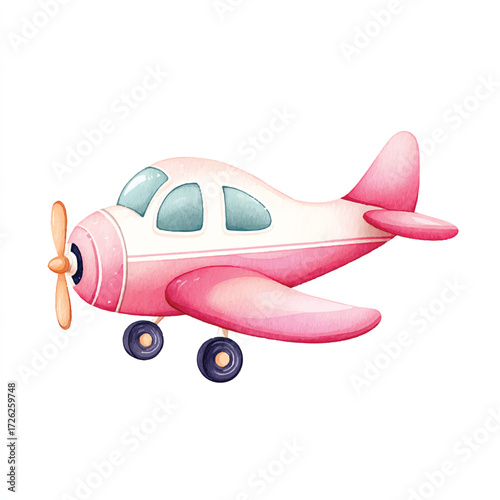 Pink Toy Airplane with Propeller and Wheels.