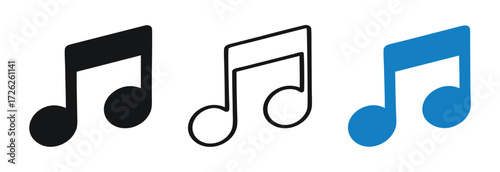 Set of musical note icons. Music notes. Thin and bold music note symbols collection isolated on white background. Flat or linear design objects for Card, Poster, Mobile application icon 