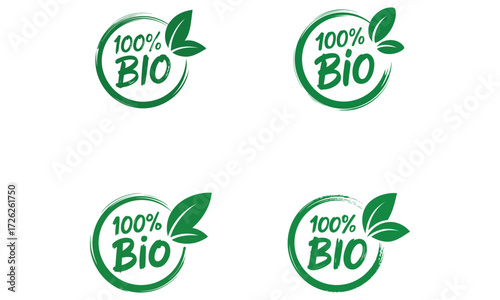 Eco friendly 100 percent bio organic label icons set
