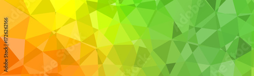 Colorful polygonal background with gradient shades of orange, yellow, and green in geometric style.