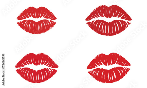 Red lips kiss icon set with romantic love symbol design
