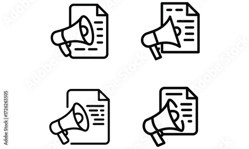 Announcement megaphone icon set with document and communication design
