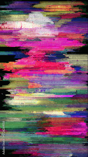 Abstract glitch background with multi-colored vibrant stripes  