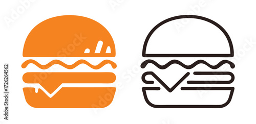 Delicious burger icon with toppings on a white background 
