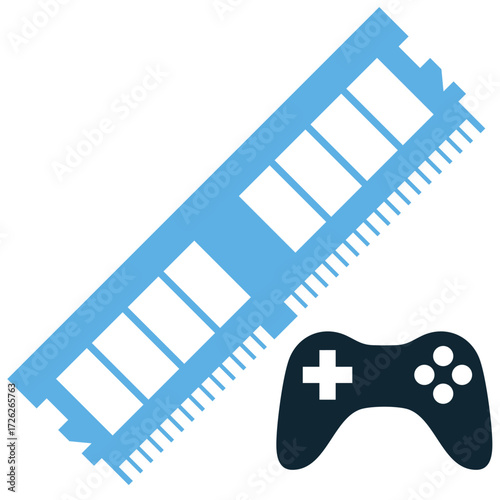 RAM gaming icon vector. Perfect for gaming, technology, and hardware themes. A clear symbol representing Random Access Memory for gaming, ideal for computer builds and tech design.