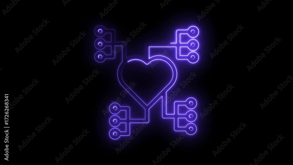 Digital heart network abstract neon glowing lines connecting data points love theme