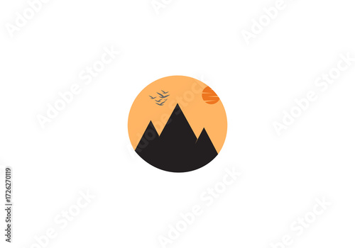 mountain view and dusk vector logo illustration