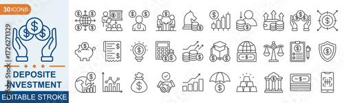 Depo site investment Icon set collection. Editable stroke. Vector illustration eps 10