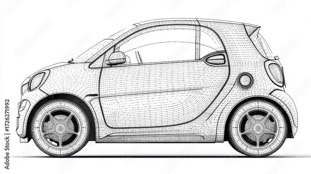 Fototapeta premium Detailed Wireframe Illustration of a Modern Compact Electric Vehicle