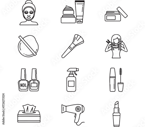 Beauty & Skincare Icons Set – Facial Masks to Makeup
