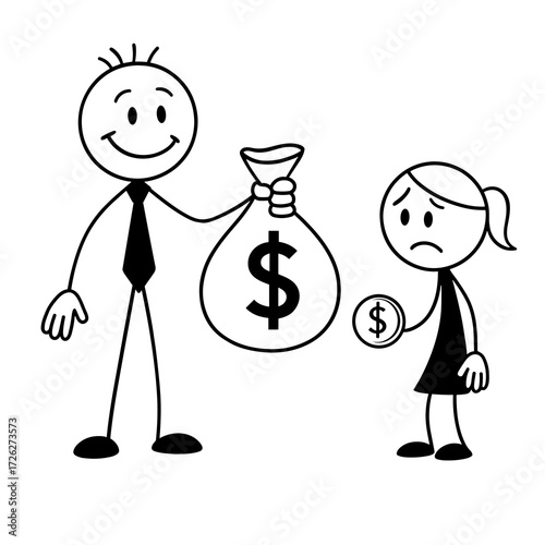 Gender inequality in salary distribution cartoon illustration