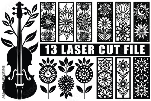 Laser cut file with violin and floral patterns