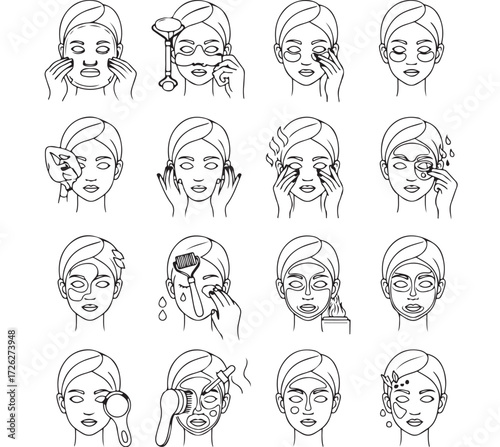 Facial Skincare Routine Icons – Step-by-Step Beauty