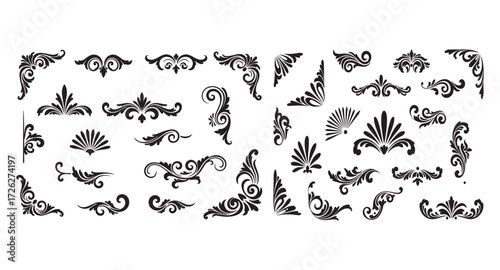  Decorative vintage ornaments and flourishes. Vector divider and frame design illustrations.eps