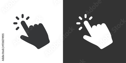 Hand Pointer Click Icon with Starburst or Sparkle Effect Icon. Solid glyph series icon