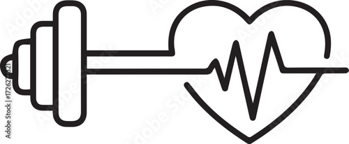 Elevate your wellness brand with this bold fitness icon, showcasing a heartbeat connected to a dumbbell for a powerful health message in fitness campaigns