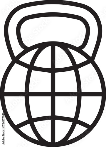 Dynamic kettlebell globe design for fitness brands, global wellness initiatives, and international gym promotions - originally vector graphics