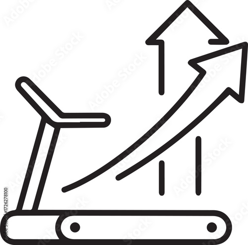 Reach fitness goals with treadmill workout and progress arrow, illustrating health, exercise and lifestyle transformation for a modern graphic