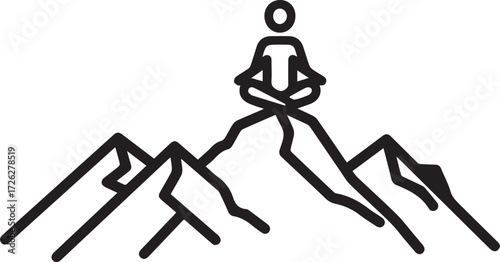 Find inner peace and strength with mindful meditation atop majestic mountains, a journey to self-discovery and tranquility, originally vector graphics