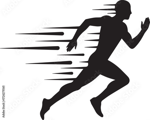 Dynamic runner silhouette bursts forward with speed, representing fitness, determination, and athletic achievement, perfect for sports and health projects