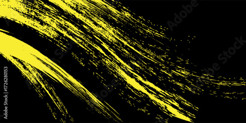 Yellow black brush stroke pattern car sticker, abstract banner, sporty lines, yellow black color combination, brush stroke pattern, grunge motorsport racing design, vector illustration.