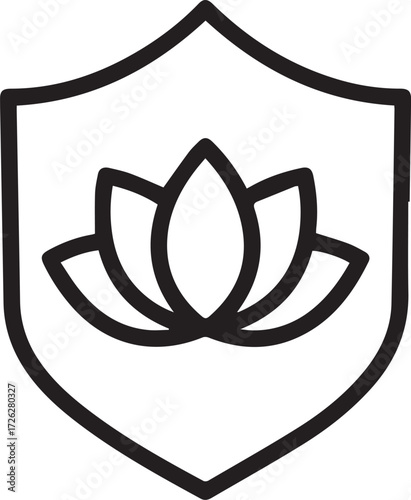 Elegant lotus flower emblem on a shield, a symbol of purity, enlightenment, and protection, perfect for wellness brands and spiritual guidance services