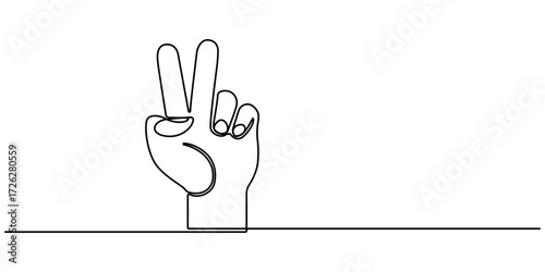Continuous one line drawing of a hand with two fingers raised as a peace sign on transparent background. Victory Sign Sketchy Doodle Vector Icon with Editable Stroke. Vector illustration