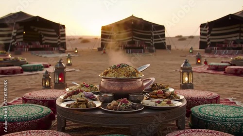 Traditional Middle Eastern Feast in a Desert Camp