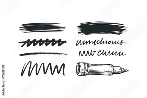 Hand Drawn Marker and Strokes Collection. Vector hand drawn illustration