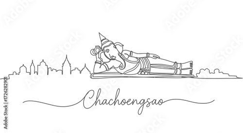 Reclining Buddha Skyline Line Art Chachoengsao