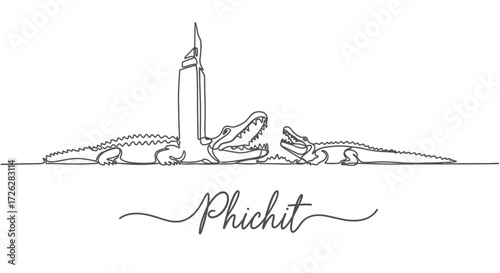 Two Alligators with Pichit Text and Building Line Art