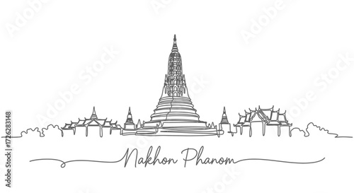Nakhon Phanom Skyline Thailand Line Art