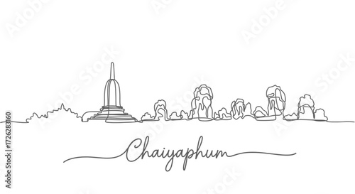 Chaiyaphum Thailand Skyline Continuous Line Drawing