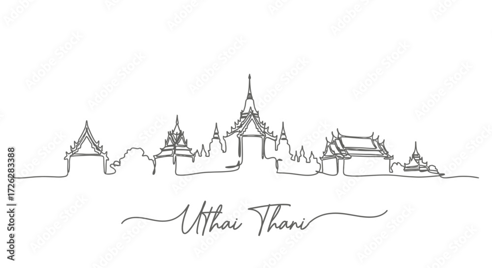 Fototapeta premium Uthai Thani Skyline One Line Drawing