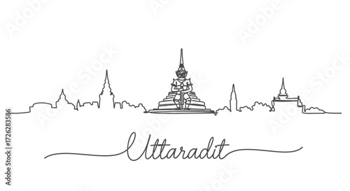 Uttaradit Thailand City Skyline One Line Drawing